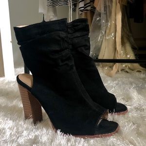 Black Suede Open-Toe Heels